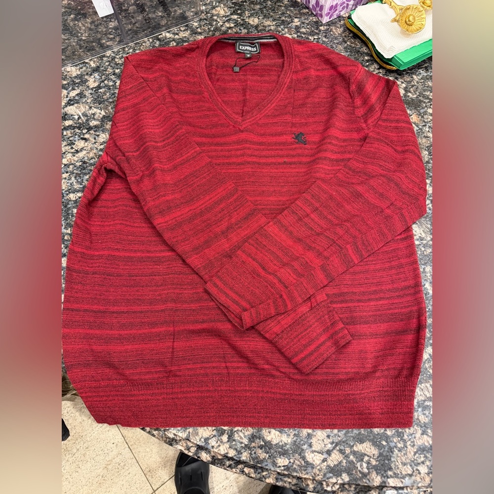 Express Men's V-Neck Sweater in Deep Red